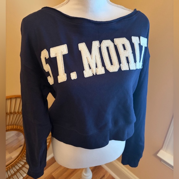 NWT Wild Fable St. Moritz Navy Off-Shoulder Sweatshirt Alpine Apres Ski Mtn New - Picture 11 of 15